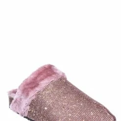 Forever Link New Benefit13 Rhinestone Crystal Moccasin Furry Footbed Slipper