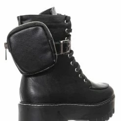 Bamboo New Staging09 Utilitarian Combat Biker Boots W Add On Purse Pocket Pouch