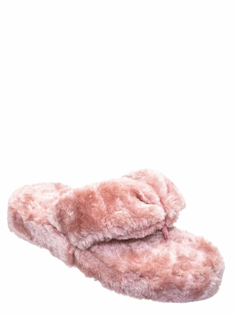 Bamboo New Warmness05 Fluffy Faux Rabbit Fur Sandal - Flatform Thong Flip Flop Slipper