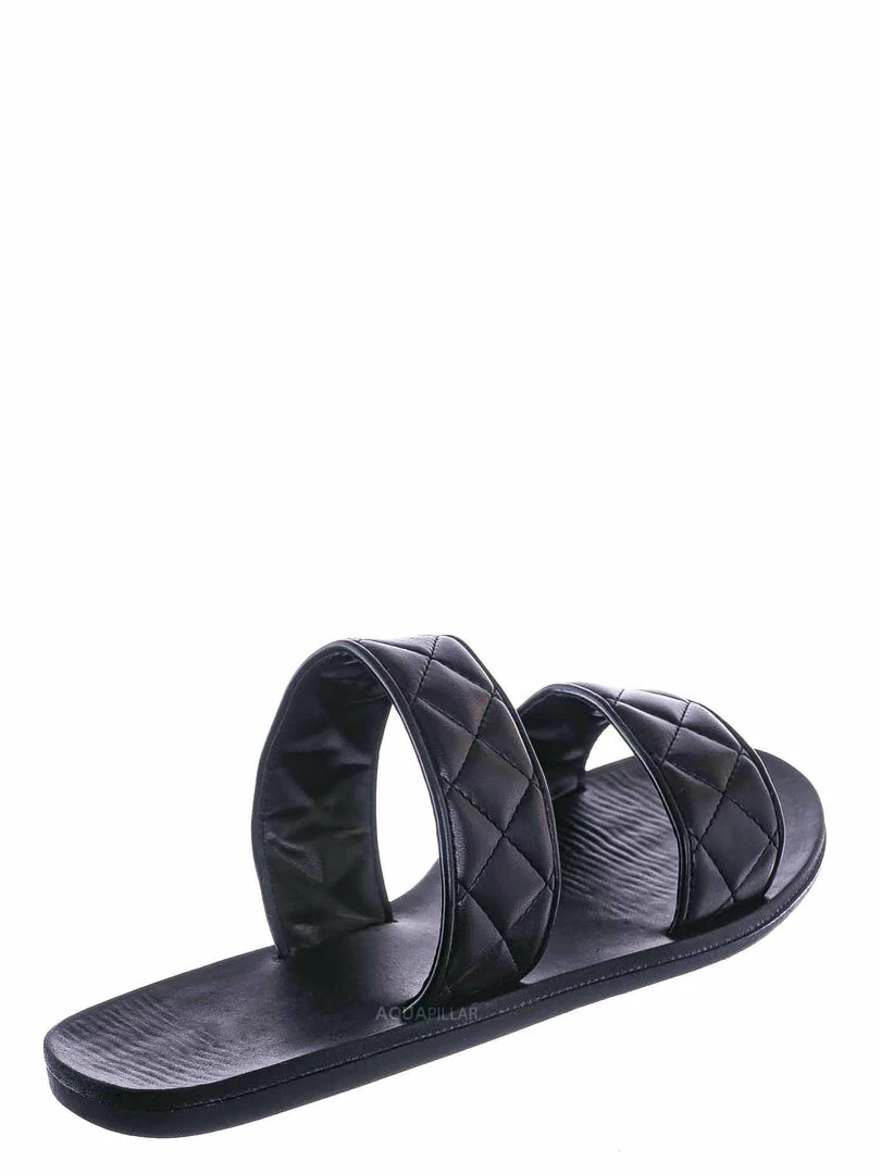 Bamboo Moonbeam65 Quilted Double Strap Slides - Summer Slip On Flat Slipper Sandal