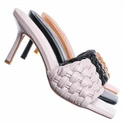 Bamboo Zeal08 High Heel Puffy Woven Mule - Women Stiletto Pillow Weave Sandal