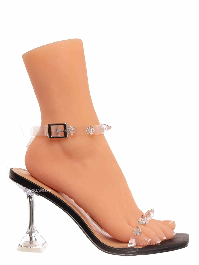 Anne Michelle Pleasure03 Clear Studded High Heel Women's Dress Sandal New