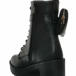 Forever Link New Pacific33 Utilitarian Combat Boots W Pouch - Lace Up Heel Bootie