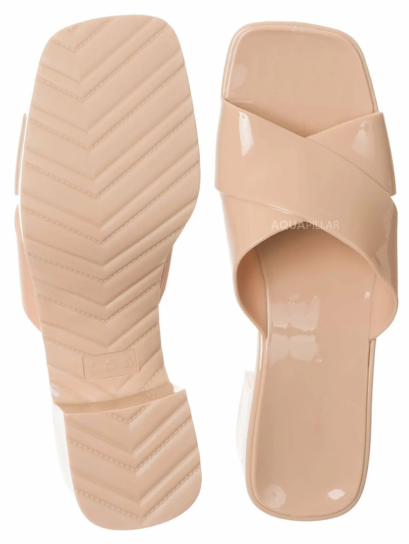 Glaze Delana3 Jelly Block Heel Clogs - Women Slip On Sandal