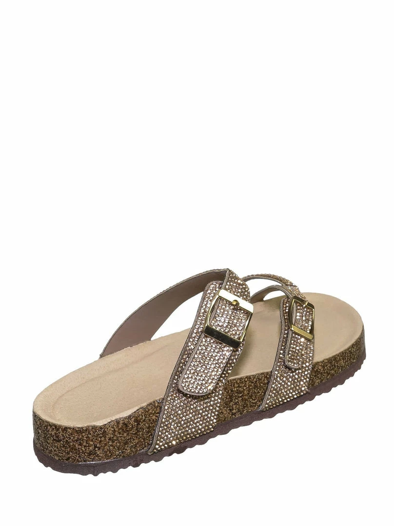 Bamboo Berk03 Rhinestone Molded Footbed Sandal - Women Crystal Slide In Contour Insole New