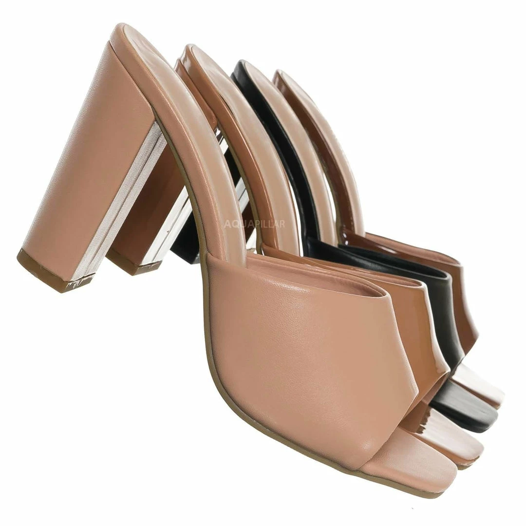 Top Moda Pita5 Block Heel Slip On Mule - Women Slide In Slipper Shoes