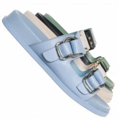 Soda New Rather Flexible Footbed Slide, Double Buckle Slipper Sandal