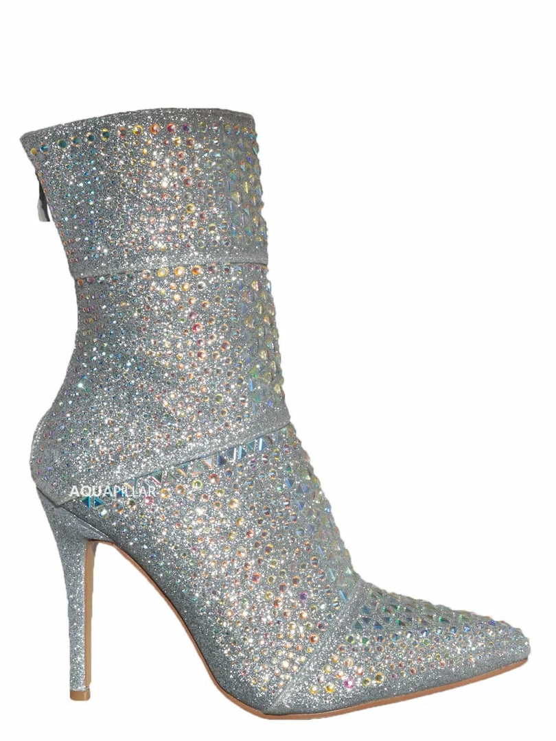 Forever Link Event98 Rhinestone Studded Stiletto Bootie- Womens Crystal Ankle Height Boot