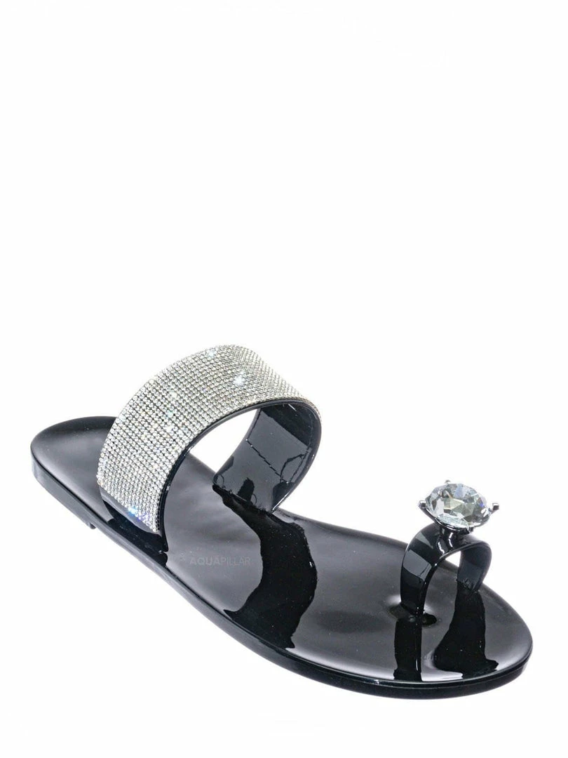 Wild Diva Jolie10 Rhinestone Jelly Toe Ring Sandals - Womens Crystal Pvc Toe Loop Glides New
