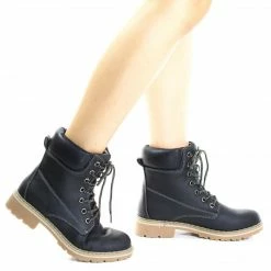 Forever Link New Broadway3 Military Fashion Combat Boots - Lace Up Threaded Lug Sole Ankle Bootie