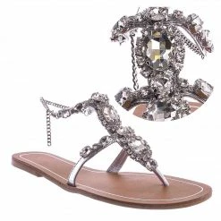 Bamboo Jewel44 Boho Rhinestone Crystal Thong Sandal - Women Bling Chain Link Gladiators
