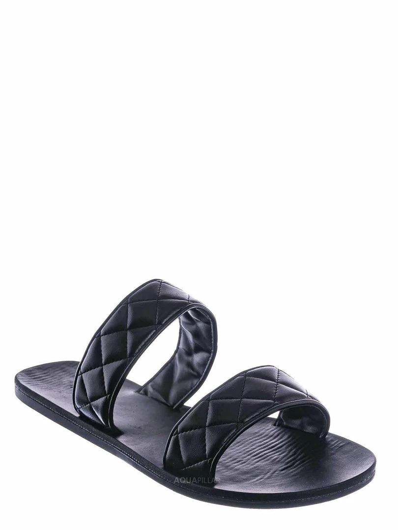 Bamboo Moonbeam65 Quilted Double Strap Slides - Summer Slip On Flat Slipper Sandal