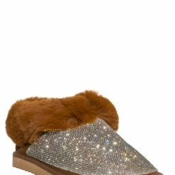 Liliana New Skylar1 Rhinestone Fur Lined Trimming Slipper - Women Winter Shoes
