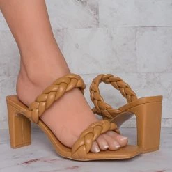 Soda Found Braided 3.5 Inch Block Heel Sandal - Women Thin Slide In Dress Mule