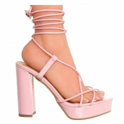 Top Moda Jane30 Lace Up Leg Wrap Sandal In Block Heel, Women Dress Shoes