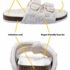 Bamboo New Defeat63 Faux Fur Molded Footbed Slipper - Furry Slide In Cork Slide Sandal