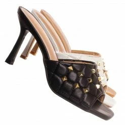 Forever Link Square07 Quilted High Heel Metal Stud Mule, Women Sandal New