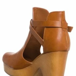 Bamboo Advance01 Belted Side Cut-Out Bootie Clog, Women Lightweight Wooden Shoes