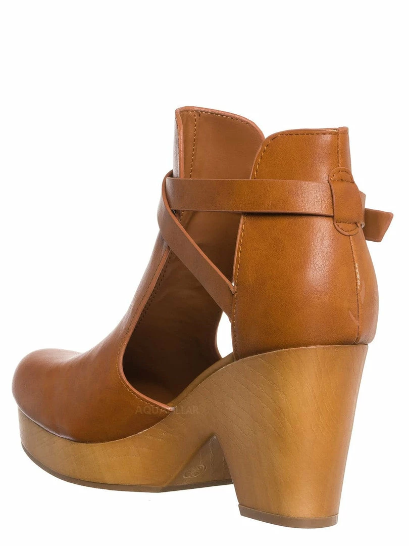 Bamboo Advance01 Belted Side Cut-Out Bootie Clog, Women Lightweight Wooden Shoes