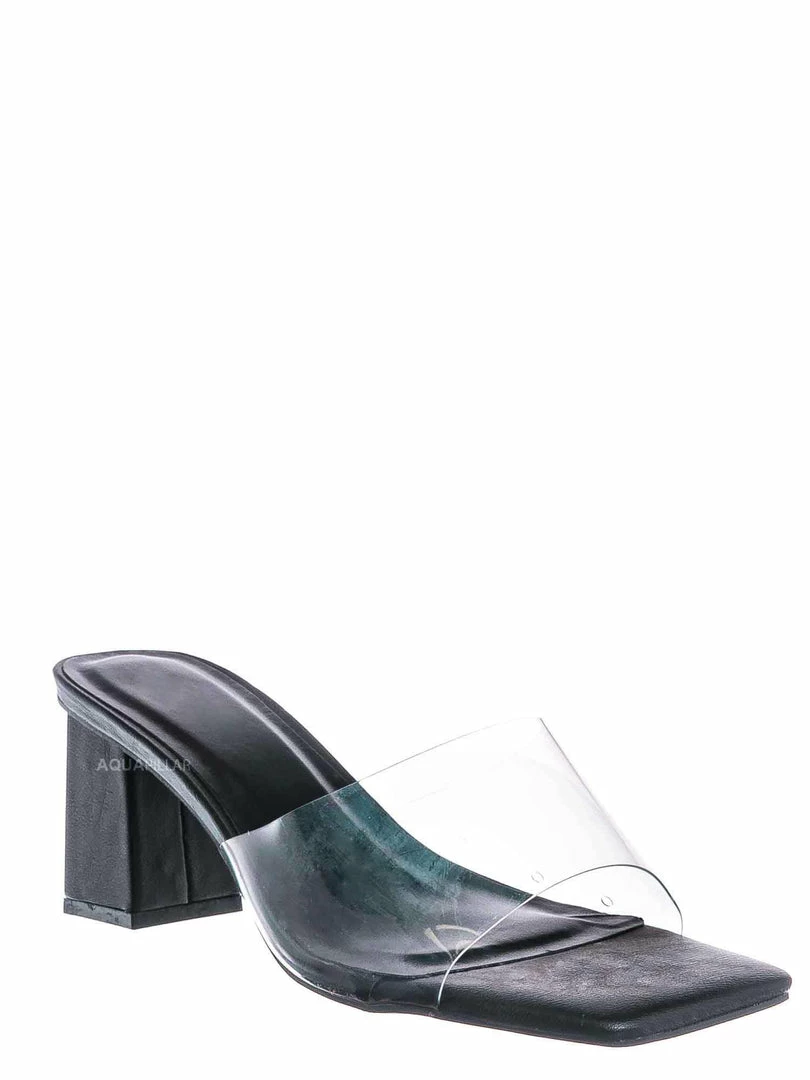 Bamboo Lasting06 Clear Lucite High Heel Mule - Transparent Chunky Heel "Glass" Slippers