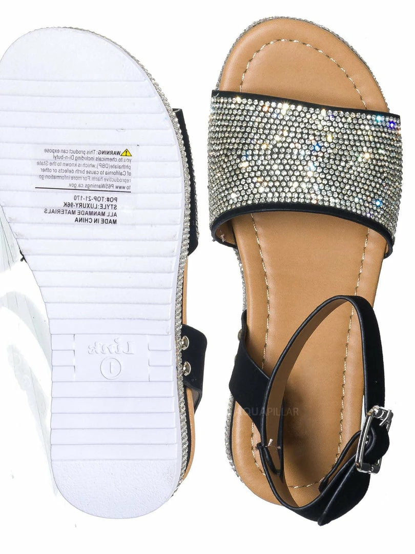 Forever Link New Luxury96K Kids Rhinestone Glitter Flatform Sandal - Little Girl Crystal Platform