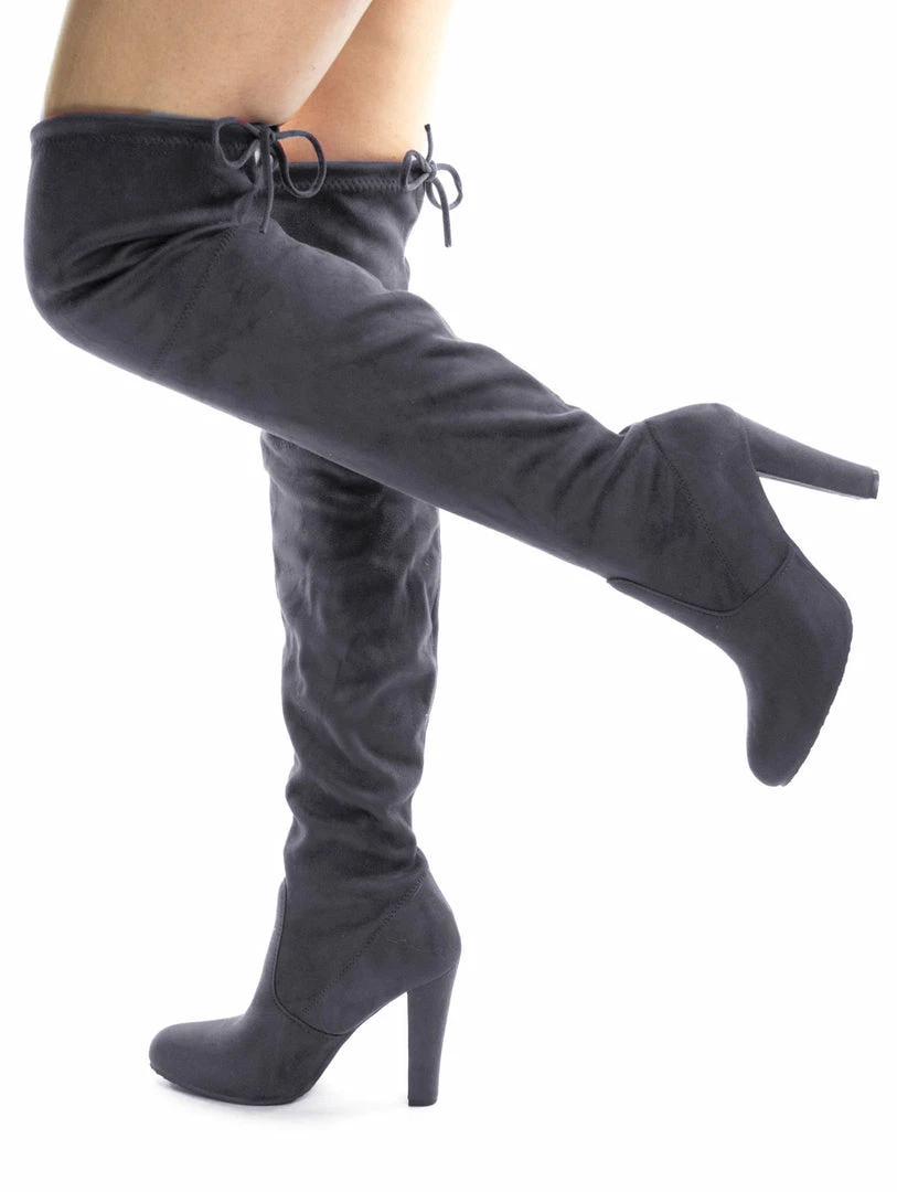 Forever Link Dasiah1 Over The Knee Block Heel Boots - Top Lace Tie Slouchy Thigh High Shoes New