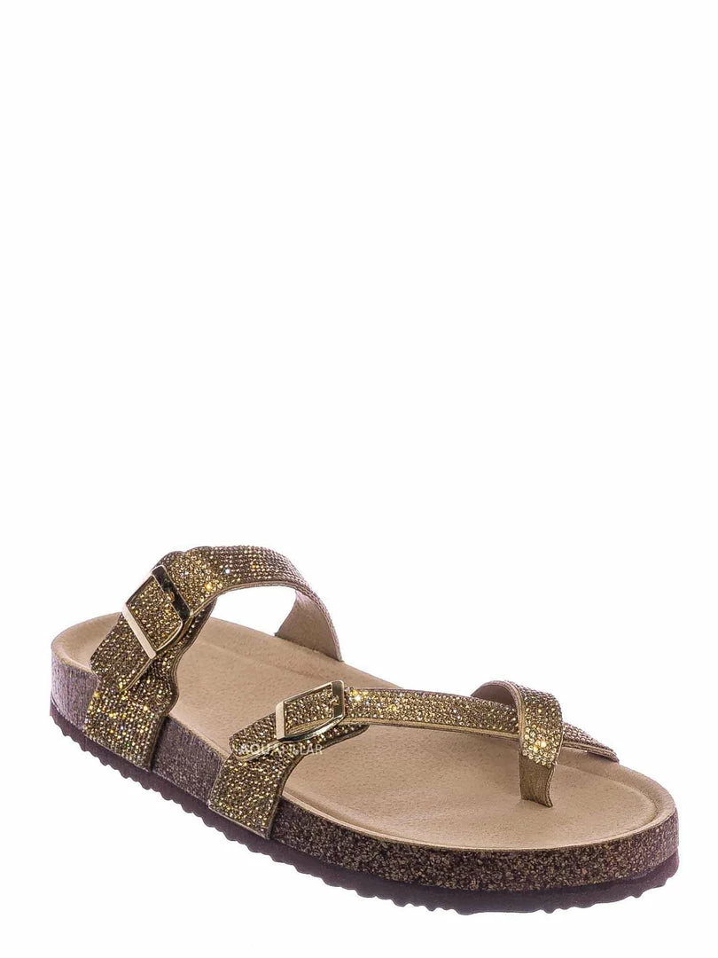 Bamboo Berk03 Rhinestone Molded Footbed Sandal - Women Crystal Slide In Contour Insole New