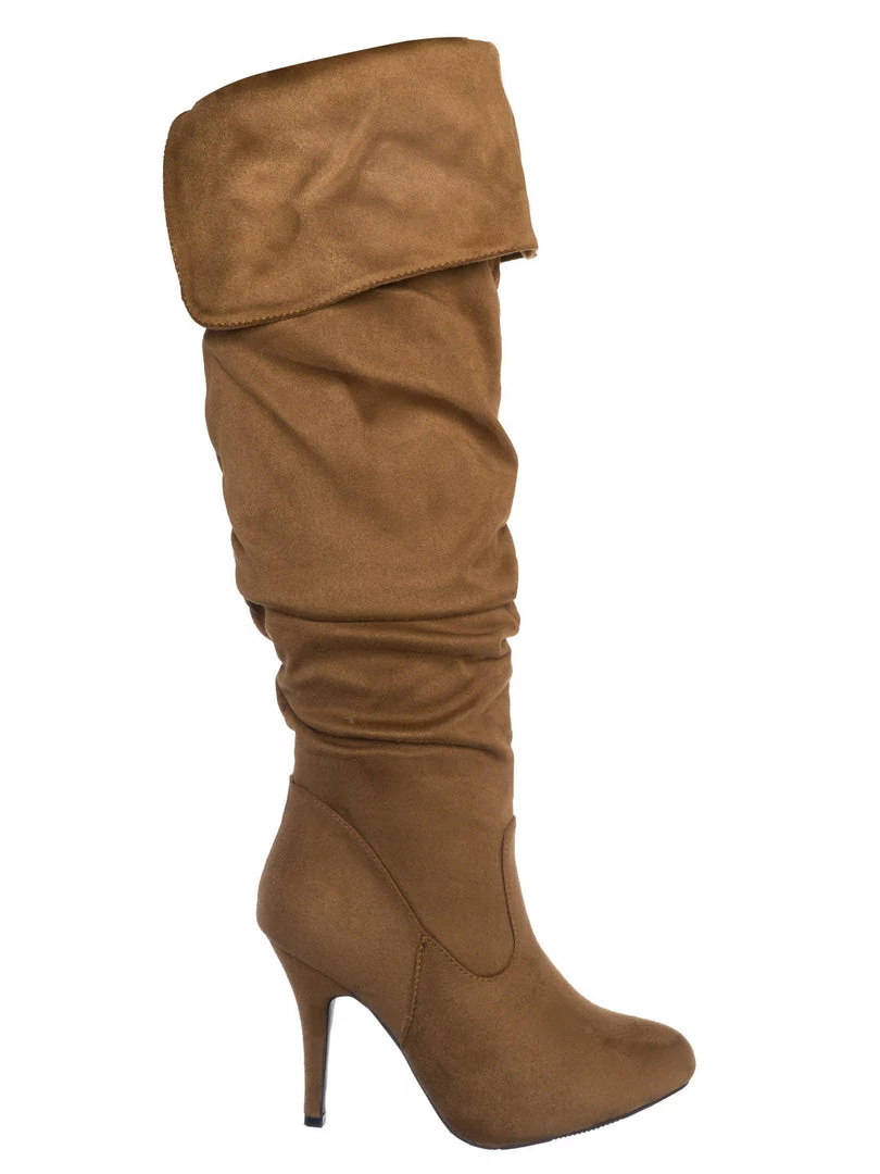 Fabulous Focus36 Knee High Foldable Wrinkle Dress Boots - Women Slouch High Heel Shoe