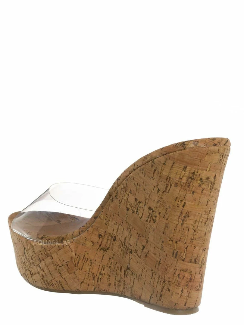 Bamboo Chosen18 Clear Platform Wedge Mule - Womens Cork Sandal