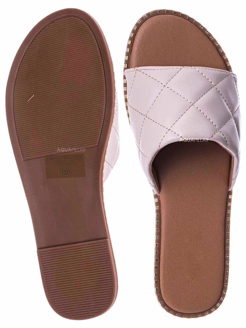 Top Moda New Mick1 Matelassé Quilted Sliders W Metal Stud Welt - Stitch Punk Rock Slipper