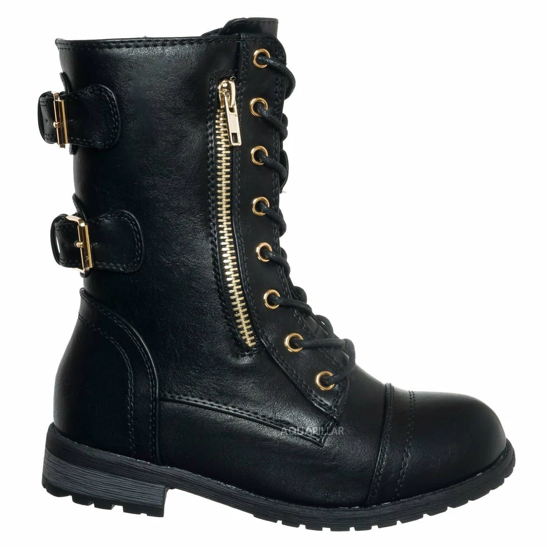 Forever Link New Mango71K Children Combat Boots - Kids Calf High Utilitarian Shoes