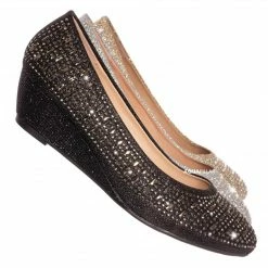 Forever Link Fisher3 Rhinestone Embellished Low Wedge Pump, Women Dress Shoes New