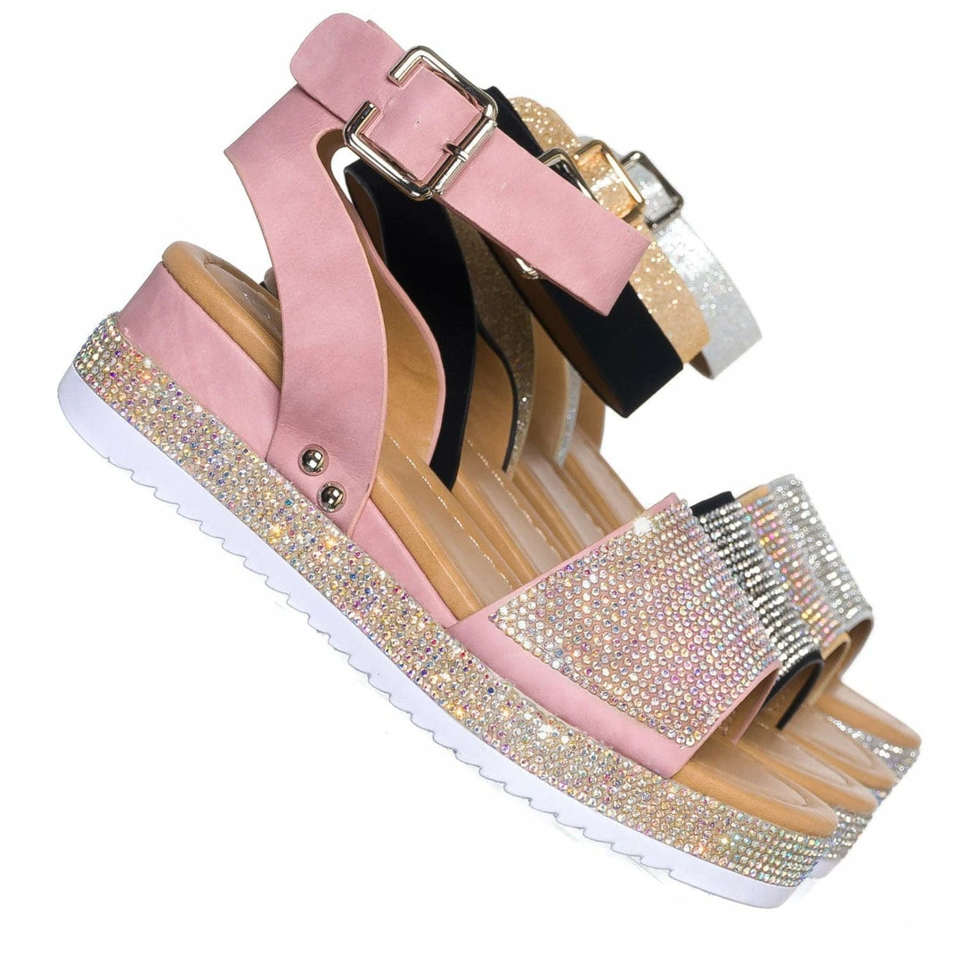 Forever Link New Luxury96K Kids Rhinestone Glitter Flatform Sandal - Little Girl Crystal Platform