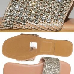 Top Moda Mesa27 Rhinestone Crystal Wide Vamp Slide, Women Summer Slipper