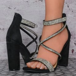 Wild Diva Morrina14 Rhinestone Block Heel Sandal - Women Crystal Dance Shoes