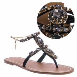 Bamboo Jewel44 Boho Rhinestone Crystal Thong Sandal - Women Bling Chain Link Gladiators
