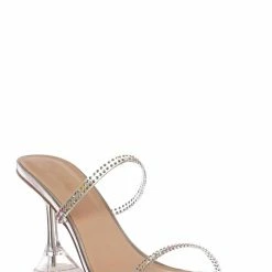 Anne Michelle Pleasure06 Rhinestone Thin Strap Mule, Women Slide Sandals