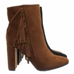 Breckelle's Lisa12 20s Retro Fringe Ankle Bootie - Flappy Tassel Block High Heel Dress Boots