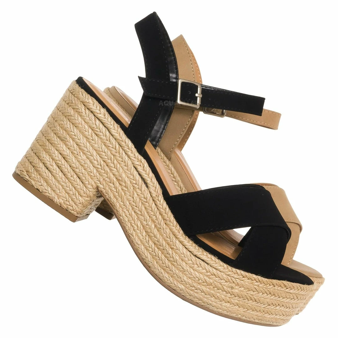 Soda Beauty Espadrille Jute Rope Platform Clog, Womens Ankle Strap Sandal New