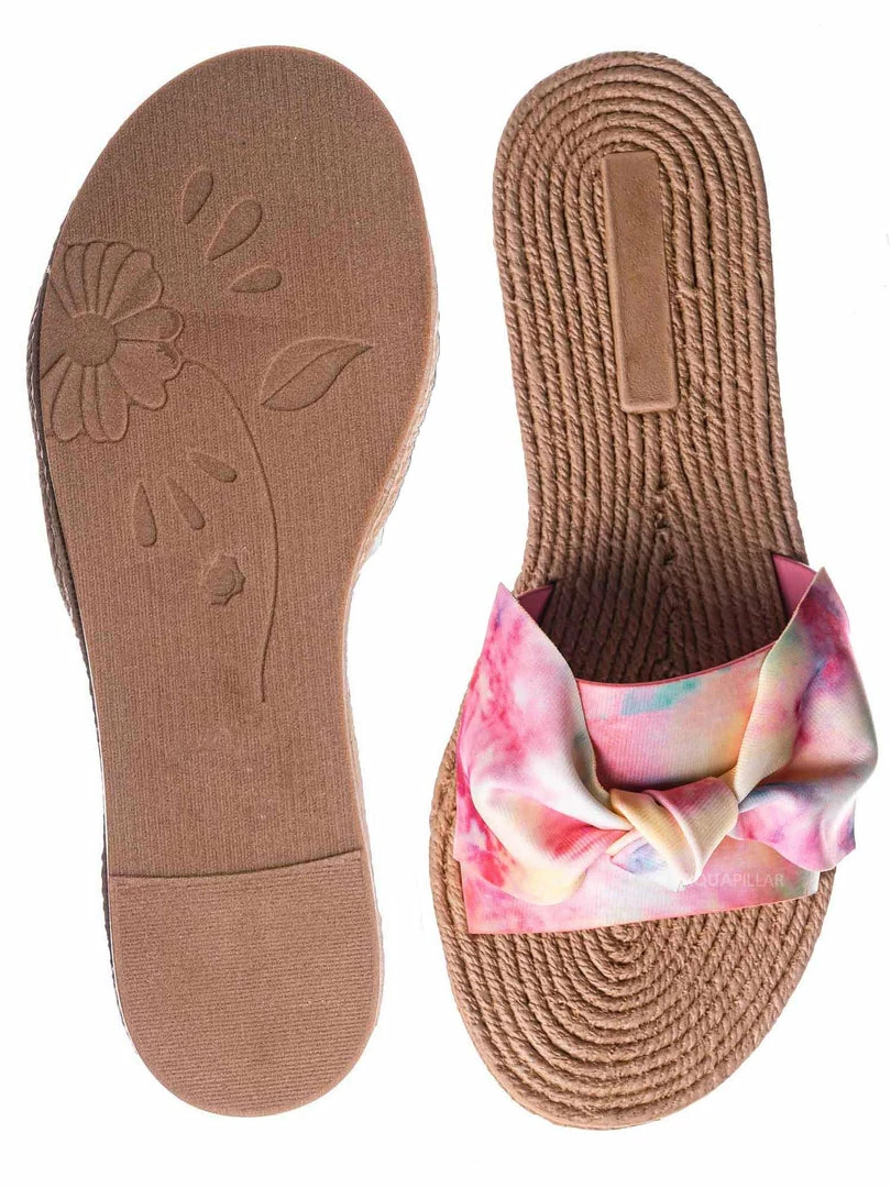Bamboo Athena12 Espadrille Woven Knotted Bow Slides - Jute Rope Weaved Slip On Sandal