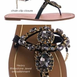 Bamboo Jewel44 Boho Rhinestone Crystal Thong Sandal - Women Bling Chain Link Gladiators