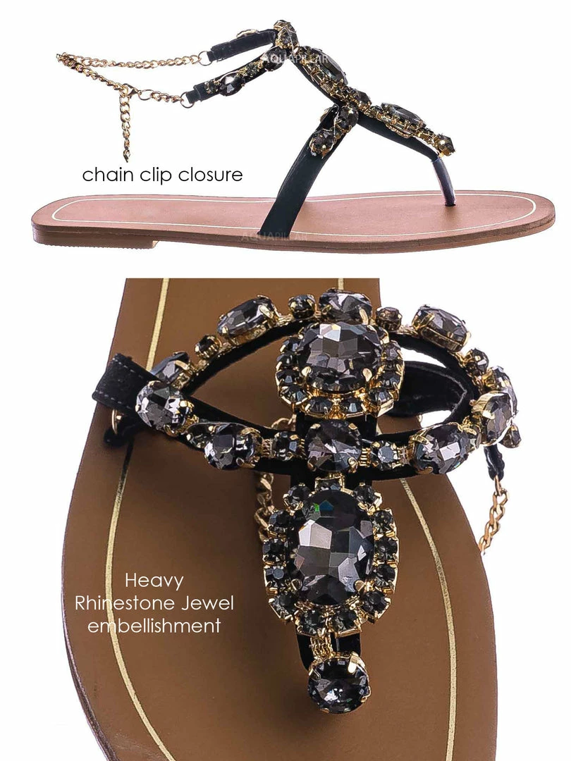 Bamboo Jewel44 Boho Rhinestone Crystal Thong Sandal - Women Bling Chain Link Gladiators