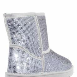 Bamboo Frozen22 Rhinestone Faux Fur Snow Boots - Crystal Soft Fluffy Eskimo Slippers