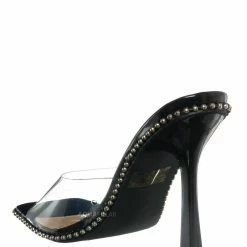 Wild Diva Boli02 Embellished Lucite High Heel Mule - Women Clear Sandal New