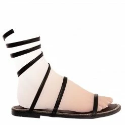 Glaze New Honey88 Gladiator Rhinestone Coil Leg Wrap Flat Sandal