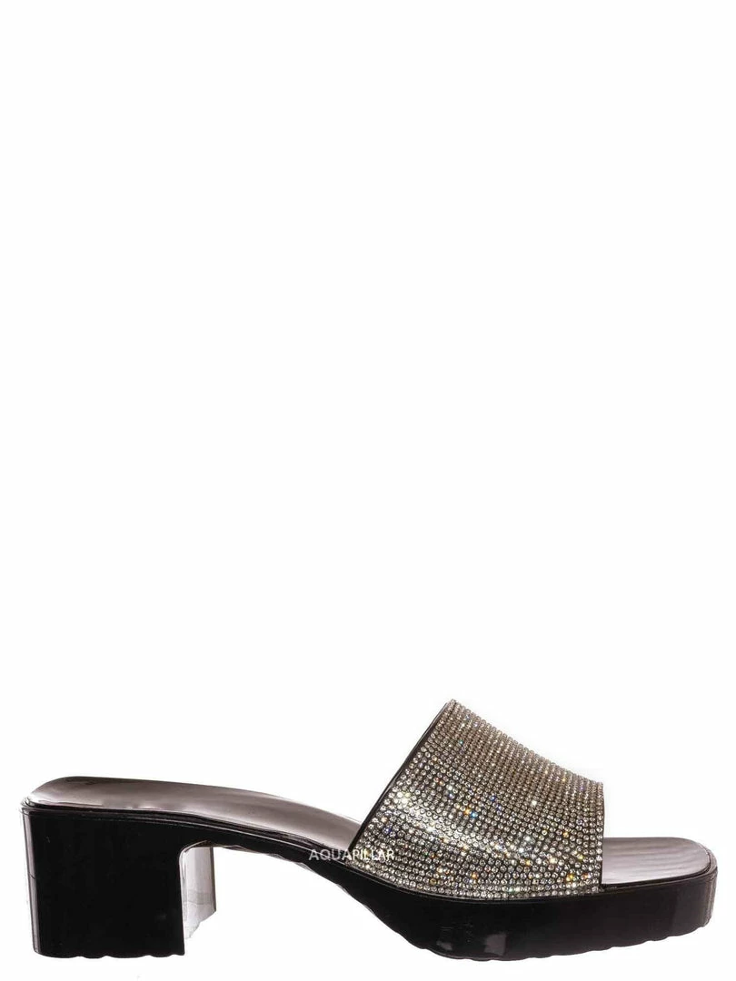 Forever Link List16 Womens Rhinestone Crystal Jelly Block Heel Mule Slide New