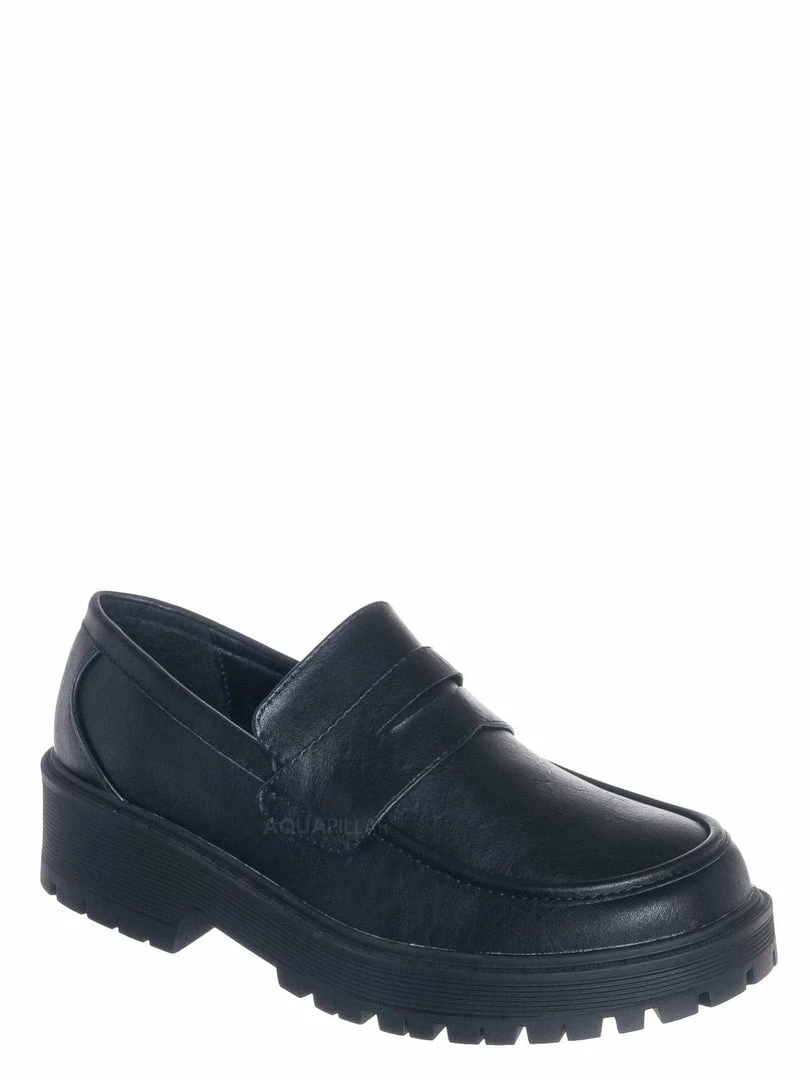 Forever Link New Chief60 Penny Loafers Platform Lug Sole - Vintage Creepers Chunky Work Flat Pumps Shoes Chunky Block Heel