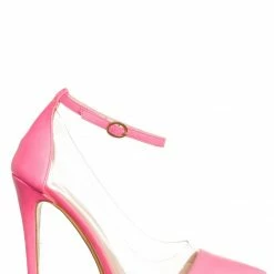 Liliana Olga1 Clear Lucite Pointed Toe Pump, Women Ankle Strap Transparent Shoes New