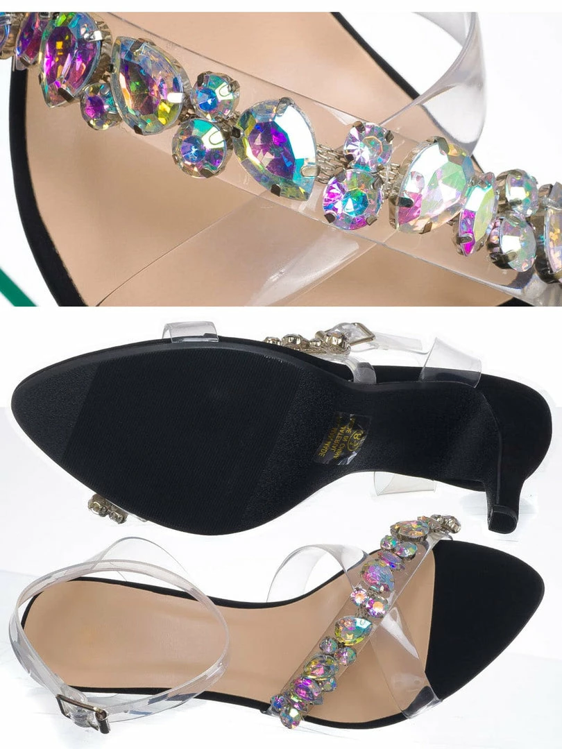 Delicious Danish Rhinestone Crystal Lucite Clear Sandal, Women Vinyl Shoes New