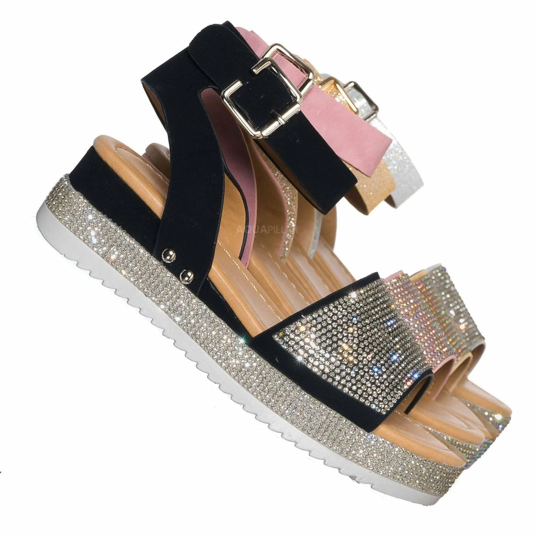 Forever Link New Luxury96K Kids Rhinestone Glitter Flatform Sandal - Little Girl Crystal Platform